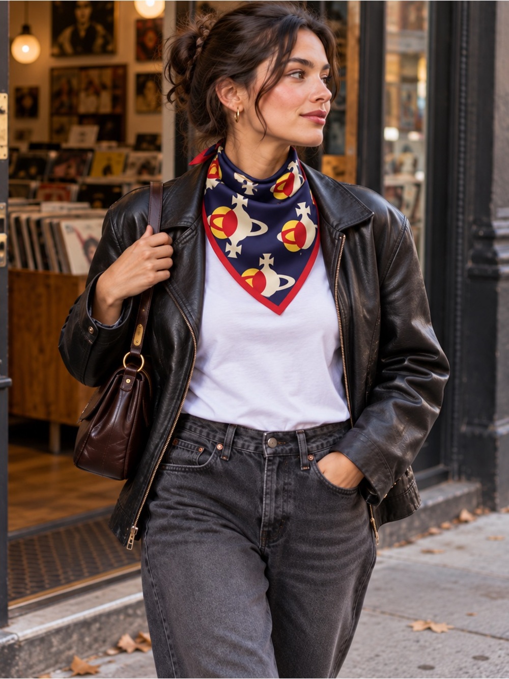 Vivienne Westwood Orb Print Scarf 19x19 Navy Red Yellow Y2K NWOT